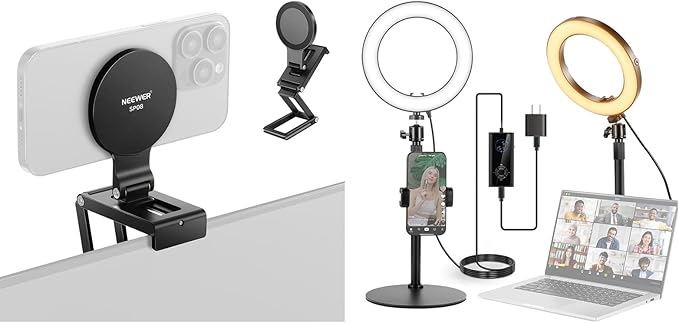 NEEWER RH8B 8" Desk Ring Light with Stand, Circle Selfie Light with Phone Holder and SP08 Continuity Camera Mount for Desktop Monitor, 18W Video Conference Lighting Kit for Laptop Zoom Podcast