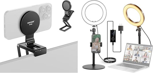NEEWER RH8B 8" Desk Ring Light with Stand, Circle Selfie Light with Phone Holder and SP08 Continuity Camera Mount for Desktop Monitor, 18W Video Conference Lighting Kit for Laptop Zoom Podcast