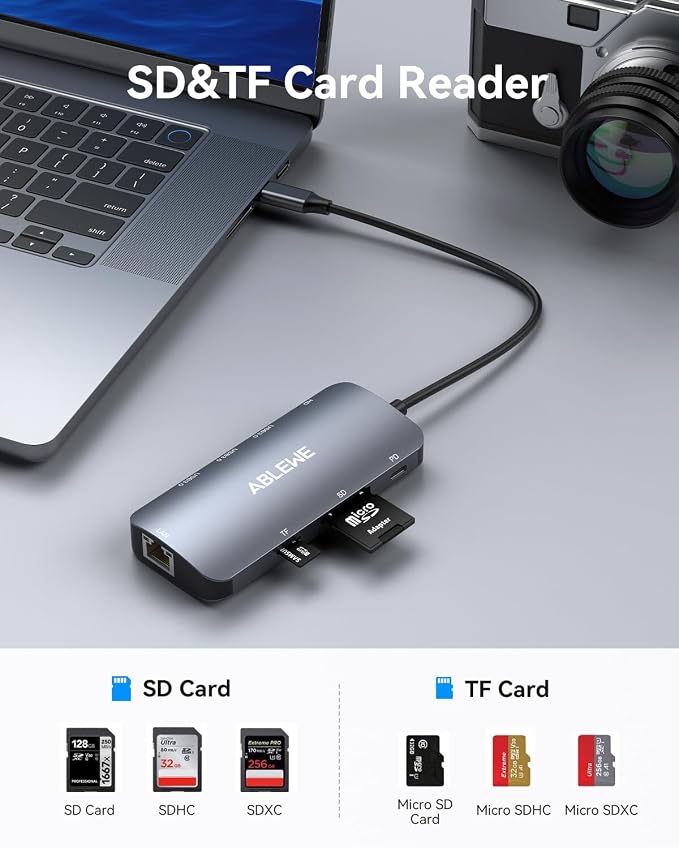 ABLEWE USB C Hub Ethernet, Multiport USB C to HDMI Hub, 8 in 1 4K@60Hz USBC Adapter,1000Mbps, 100W PD, 3 USB 3.0 Ports, Docking Station Compatible for MacBook, Tablet, Phone, Type C Devices