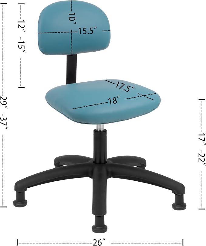 FSS Series Square seat Low (17"-22") seat Height Chair. Fabric Vinyl - for Office, Garage, Desk, Shop, Kitchen, Computer, Doctor, Medical, Easy to Clean! (Aqua, Low, Glides)