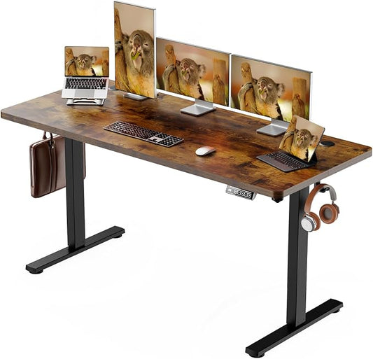 Standing Desk Electric Height Adjustable Desk 55 x 23.6 Inches Sit Stand up Desk, Computer Home Office Desk Memory Preset with Two-Piece Desktop (Vintage Brown, 55 * 24 Inch)