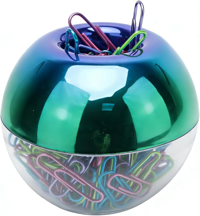 NatSumeBasics Rainbow Paper Clip Holder Iridescent Oil Slick Magnetic Paper Clips Dispenser & 100 Colorful Paperclips Holographic Desk Accessory for Office