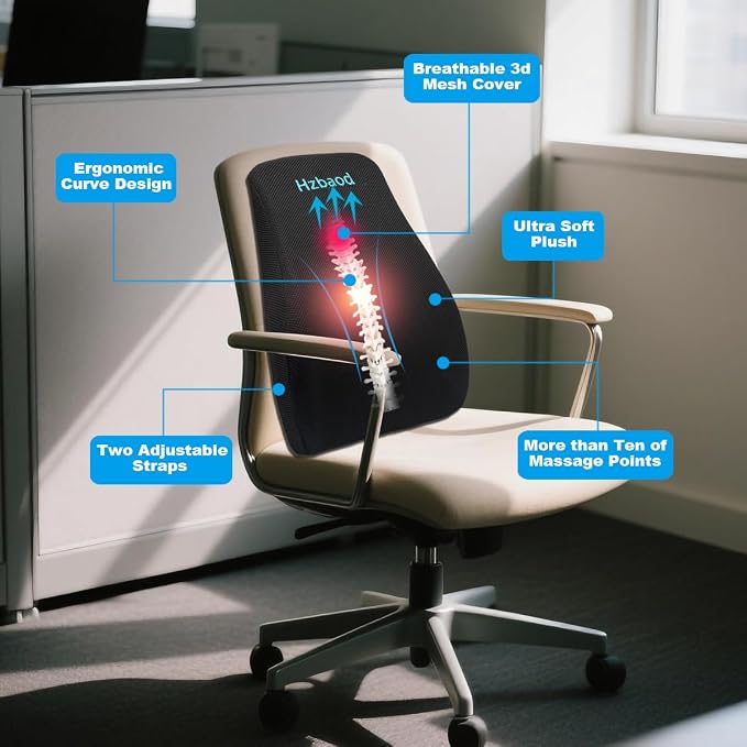 Ergonomic Memory Foam Lumbar Support Pillow - Ultimate Comfort for Office Chair, Car Seat, or Home Use - Breathable Mesh Cover, Adjustable Straps, Spine Alignment, Relieves Lower Back Pain