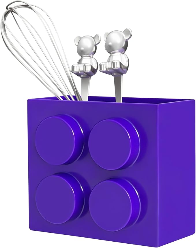 Magnetic Basket Organizer for Fridge - Lego-Style ABS Plastic Storage Box,No Drill Design for Kitchen Counter, Microwave & Whiteboard, Holds Up to 3.5 lbs (deep purple)