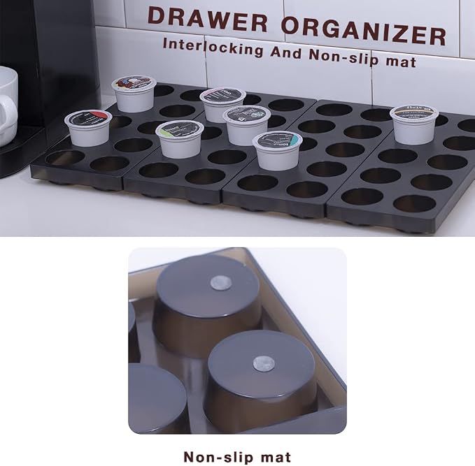 Coffee Pod Storage Organizer for Kitchen Drawer Holders 20 K CUP, Premium Plastic Tray With Non-slip mat