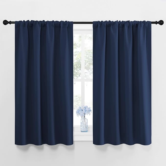NICETOWN Curtains Blackout Draperies - Home Fashion Thermal Insulated Solid Drape Panels for Kid's Room, Privacy Window Dressing (Navy, 1 Pair, 42 inches x 45-Inch)