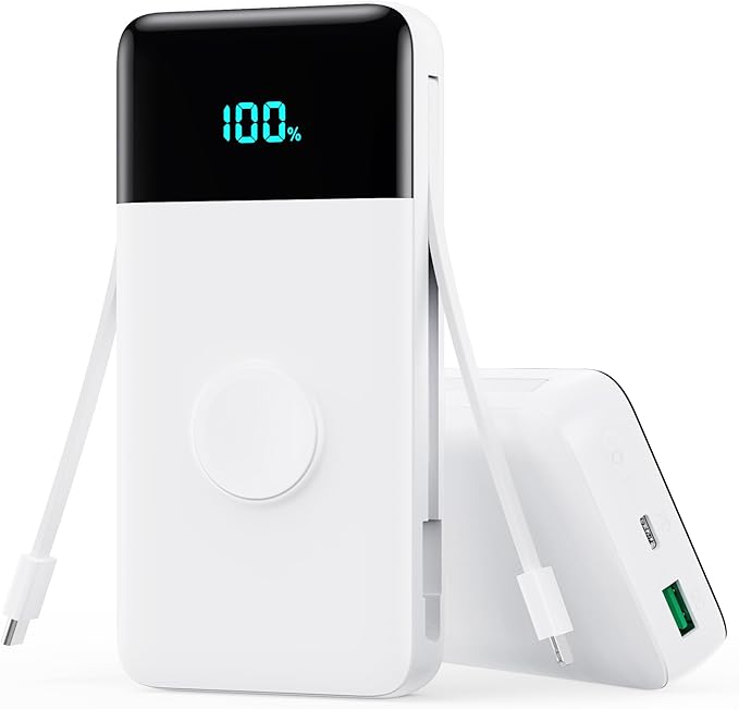 Portable Charger Power Bank 40800mAh with Built-in Cables,25W Fast Phone Charging Portable Battery Pack,5 Outputs Travel Essentials Outdoor External Battery for iPhone 17/16,Galaxy Android etc-White