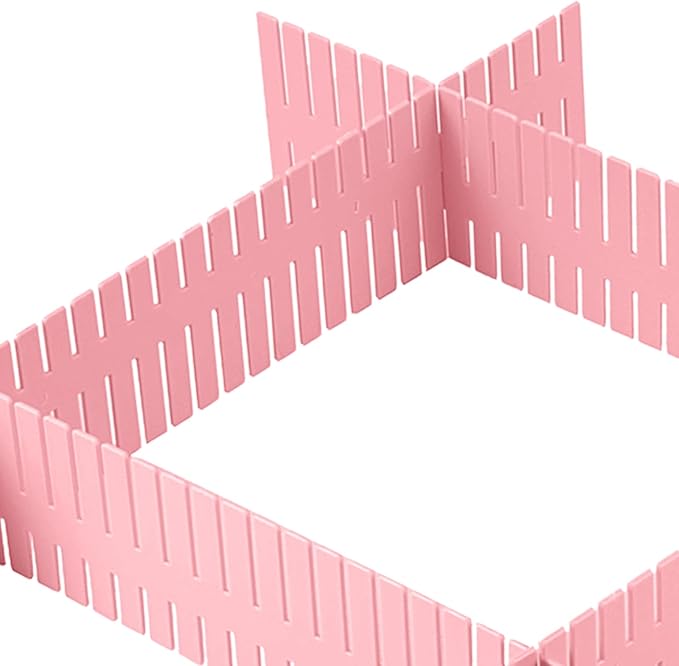 ZOENHOU 80 PCS 14.5 x 2.75 Inch Pink Drawer Dividers, Adjustable Plastic Grid Drawer Divider Organizers for Makeup Drawers Desktop Kitchen Organizers and Storage
