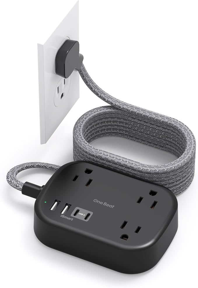 Cruise Essentials 2026,Travel Power Strip with USB C,Flat Plug Extension Cord 10 ft with 3 Outlets 4 USB Ports(2 USB C), Desk Wall Outlet Extender,Non Surge Protector for Cruise,Dorm Room,ETL-Black