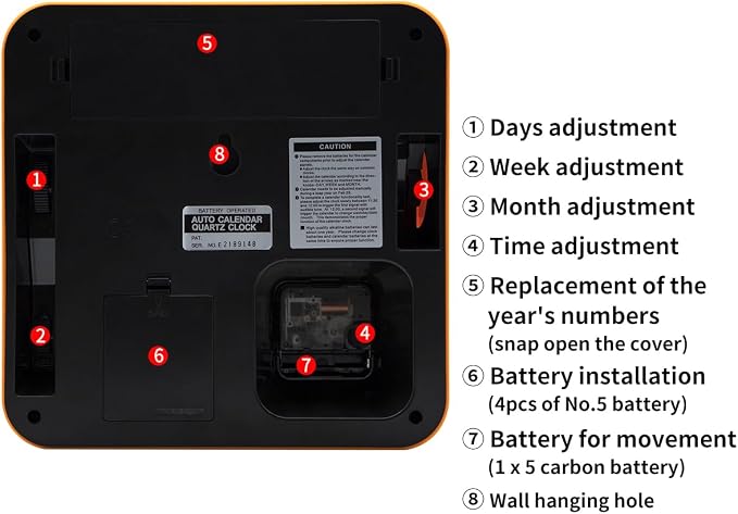 Retro Modern 9.45 Inches Calendar Day Date Flip Desk Wall Clock (Orange Frame)(No Battery Included)