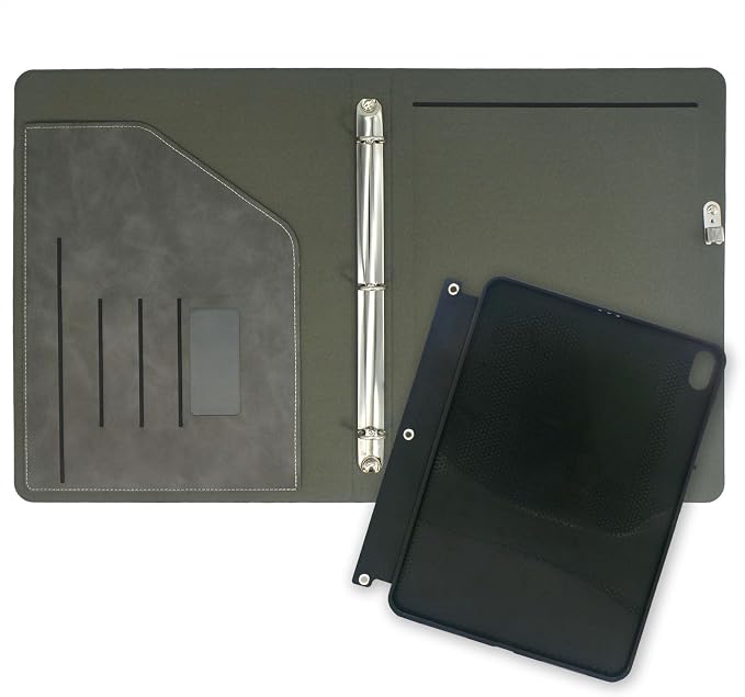 Tablet Organizer Portfolio Case with 3-Ring Binder, Binder Padfolio File Folder with Removable Tablet Holder, Compatible with iPad (A16) 11th Gen 2025 / iPad 10th Gen 2022 (Gray)