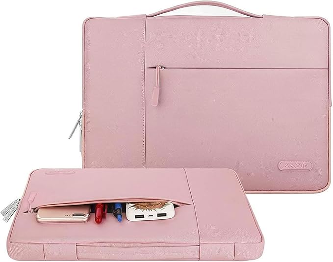 MOSISO Laptop Case 15 inch, Laptop Sleeve with Handle Compatible with MacBook Air 15 inch M5 A3448 M4 A3241 M3 A3114 M2 A2941 2026-2023, Dell XPS, Polyester Multifunctional Computer Bag, Pink