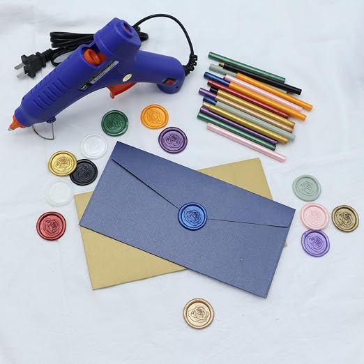 Wax Seal Kit, Atopbb 40Pcs Navy Blue Sealing Wax Sticks with Glue Gun Great for Wax Seal Stamp, Wax Seal Sticks Used for Wedding, Invitations and Gift Wrapping (40, Ocean Blue)