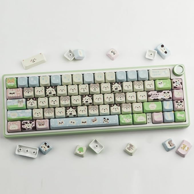 PBT Keycaps 134 Keys Cute Keycap Dye-Sublimation Matcha Green Pet Puppy Keycap Mao Profile Cat Shape Custom Keycaps for Cherry Gateron MX Swithes Mechanical Keyboards