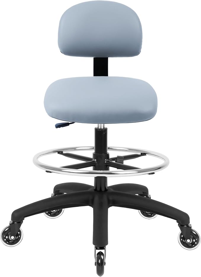 FSS Series Square seat Tall (25"-35") seat Height Chair. Vinyl-for Office, Garage, Desk, Shop, Computer, Doctor, Medical, Easy to Clean! 18" Footring (Gray, Tall, Rubber Roller Casters)