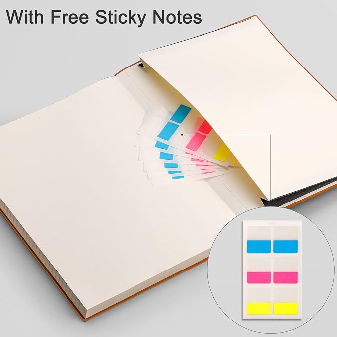 EMSHOI College Ruled Composition Notebook - Large B5 Notebook Lined Journal Leather with Free Sticky Notes, 204 Numbered Pages,100gsm Thick Lined Paper, Softcover, 7.5"x10"-Khaki