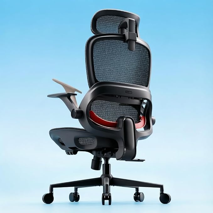 SIHOO B100 Office Chair, Ergonomic Office Chair Without Footrest, Computer Chair with Wide Headrest & Adaptive Lumbar Support, Flip-up Armrests, Swivel Desk Chair for Long Hours, Black