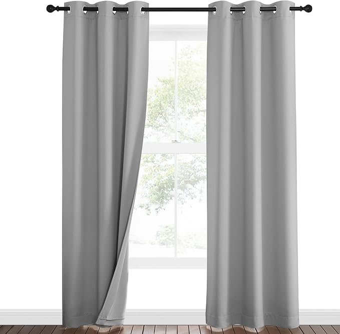 NICETOWN Noise Insulation Curtain Panels, Pair of Energy Smart & 100% Blackout Echo of Sounds Reducing Drapes for Dining Room Window, Thermal Guest Room Lined Window Dressing(Silver Grey, 42 x 84)
