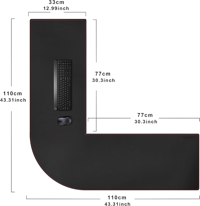 ZORESYN L Shaped Desk Mat 43.3"(L) x 43.3"(L) x 13"(W), Mouse pad for Corner Desk, Computer Corner Desk Pad, Writing Desk Pad Protector, Large Waterproof PU Leather Corner Mousepad - Black