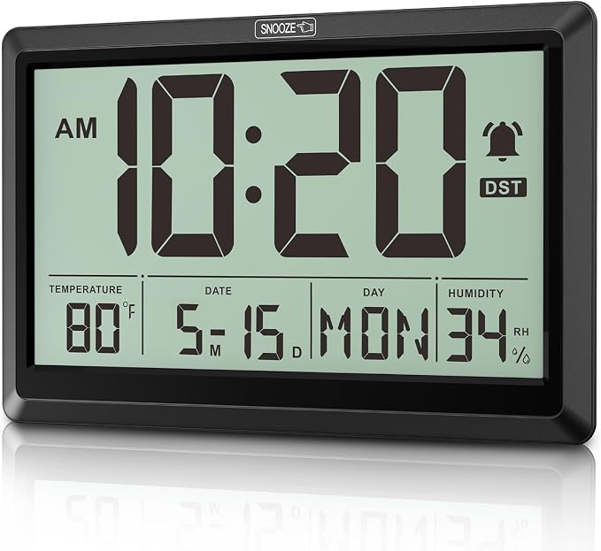 XREXS 10.4 Inch Digital Wall Clock Battery Operated Large Display Clock | Digital Calendar with Indoor Temperature/Humidity/Date/Day, Auto DST for Classroom, Livingroom, Office(No Backlight)