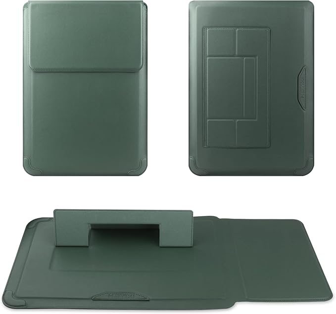 HoYiXi 14 Inch Laptop Sleeve Case Leather Bag with Stand Compatible with Mac Book Pro 14 2021/ASUS Vivobook 14/HP Pavilion X360/IdeaPad 14/Dell HP ASUS Acer Huawei Matebook 14'' PC, Green
