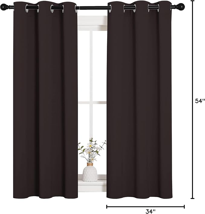 NICETOWN Room Darkening Draperies Curtains, Energy Smart Thermal Insulated Solid Grommet Curtains/Drapes Window Panels (2 Panels, 34-inch x 54-inch, Toffee Brown)