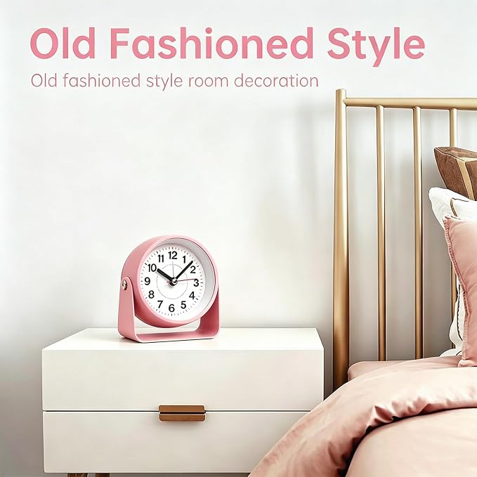 3.5" Analog Alarm Clock, Small Retro Desk Clock Battery Operated, Silent Metal Table Clock with Light for Living Room Decor,Bedroom,Bedside,Shelf, Adjustable Angle Snooze Clock for Adults Elderly