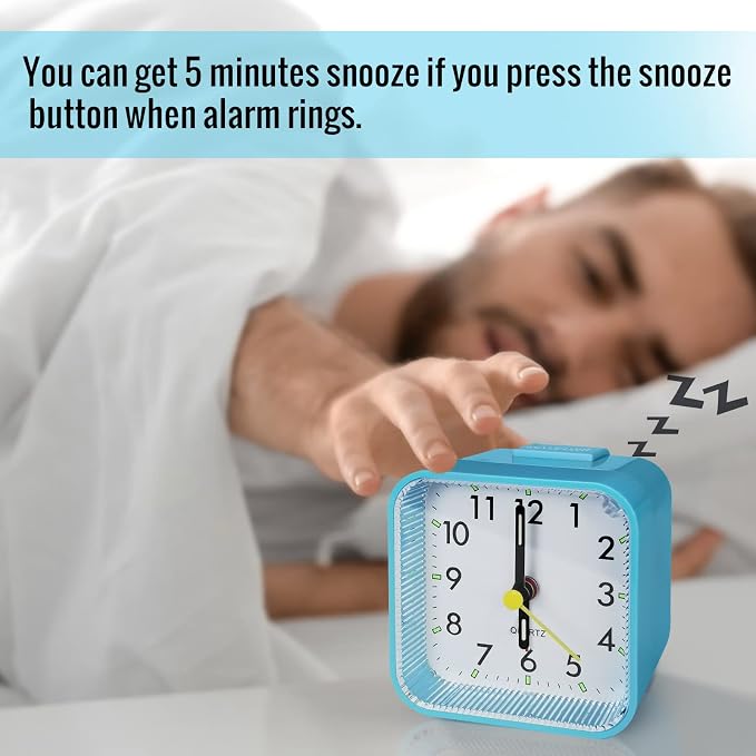 Lamisola Small Battery Operated Analog Alarm Clock for Bathroom, Travel Clock, Quieter Bedrooms Desk Bedside Clocks for Kids Teen, Blue
