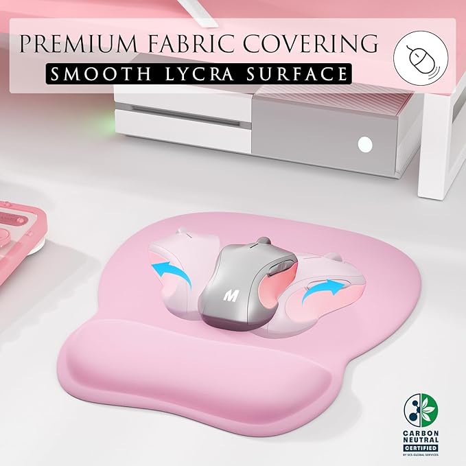 MROCO Ergonomic Mouse Pad with Gel Wrist Rest, Smooth Wrist Support Surface, Non-Slip PU Base for Pain Relief, Comfortable Mousepad for Computer, Laptop, Office & Home, 9.4 x 8.1 in, Pale Pink