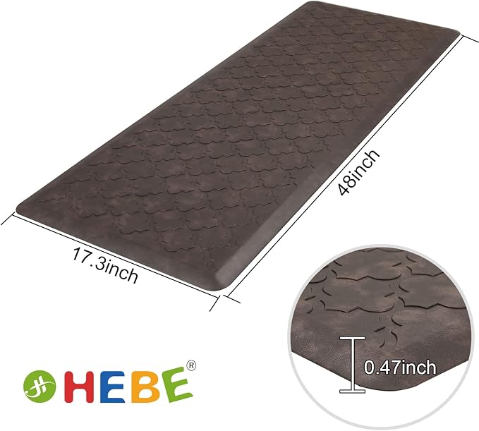 HEBE Anti Fatigue Kitchen Mats for Floor 17.3"x48", Cushioned Standing Mat | Non Slip Waterproof Kitchen Runner Rug, Heavy Duty Padded Foam Comfort Mat Floor Carpet for Standing Desk, Laundry, Sink