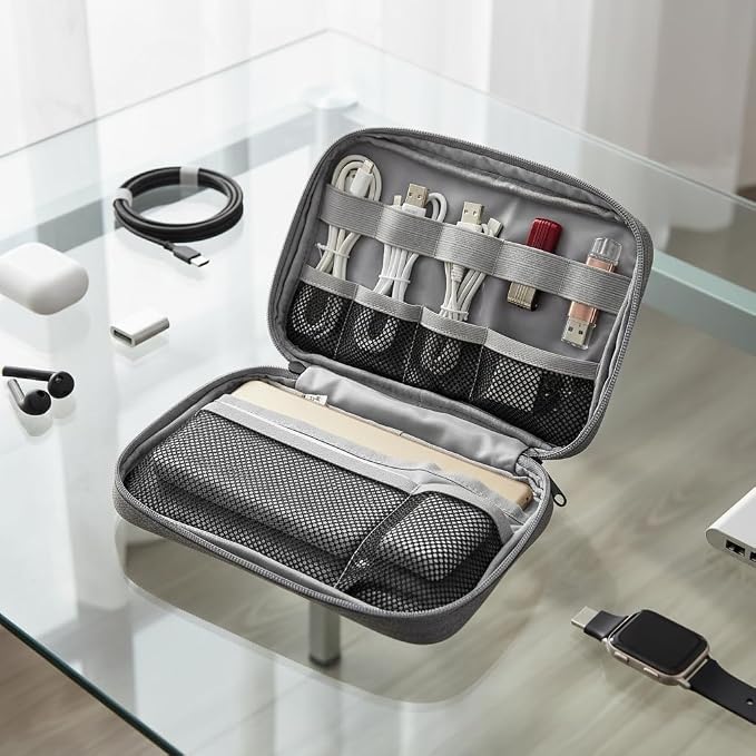 GOX Cable Organizer Pouch – Case for Chargers and Cords, Cord Organizer Travel Black, Small Cable Organizer Bag for Earbuds & Tech Accessories(Grey-Large)