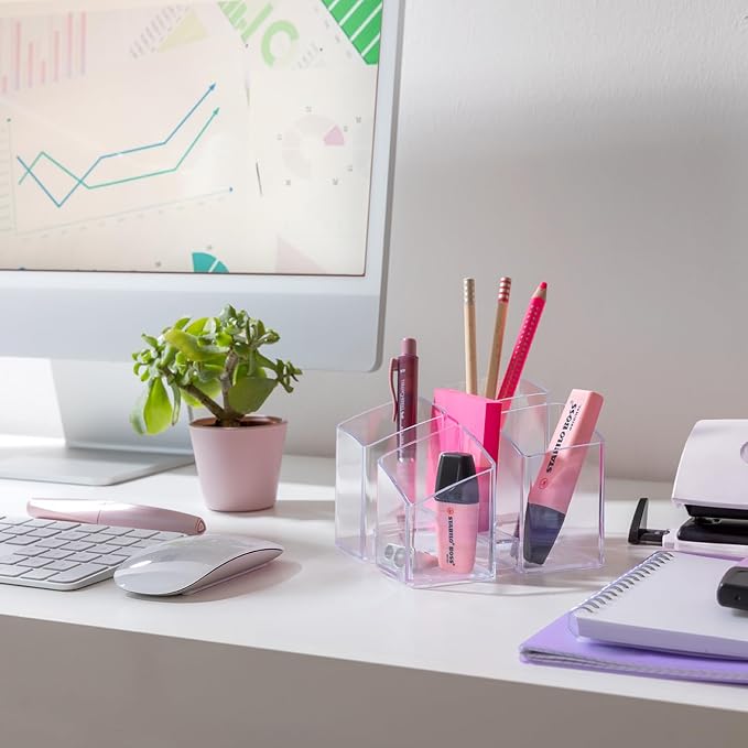 HAN 17450-23, Scala Desk Tidy. Exclusive Design Meets Function: Elegant, Glossy and Expandable. with 4 compartments und Card Holder, Transparent Crystal-Clear