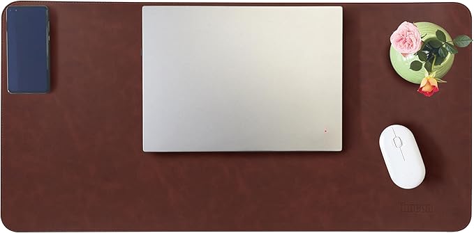 Leather Desk Mat, 31.5"x15.7" Non-Slip PU Leather Desk Pad, 2mm Thick Desk Blotter with Stiched line, Retro Large Mouse Pad, Laptop Pad for Office & Home Use (Brown)