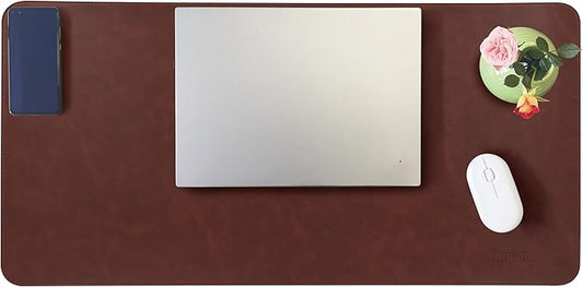 Leather Desk Mat, 31.5"x15.7" Non-Slip PU Leather Desk Pad, 2mm Thick Desk Blotter with Stiched line, Retro Large Mouse Pad, Laptop Pad for Office & Home Use (Brown)