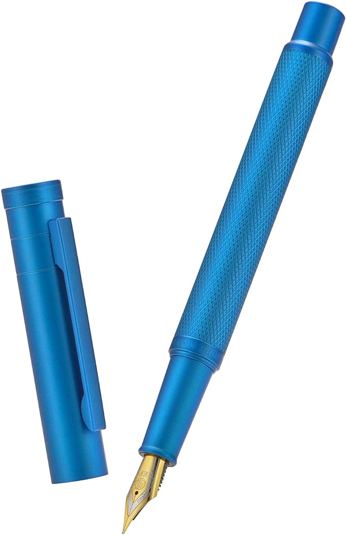 Asvine Blue Forest Fountain Pen Extra Fine Nib, Classic Design with Converter and Metal Pen Case, The Light of Hope Serise