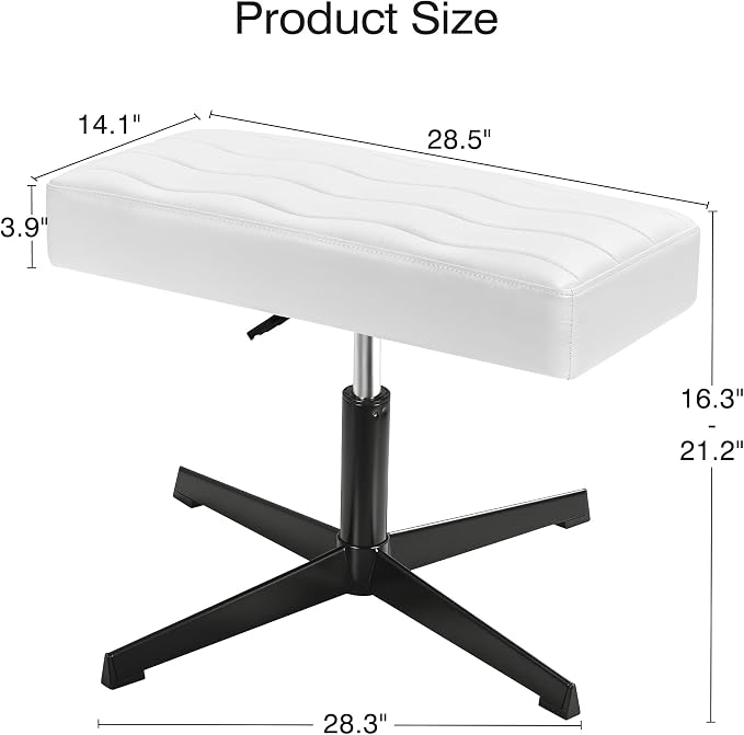 VECELO Under Desk Footrest, PU Ergonomic Foot Rest with Comfort Padding, Height Adjustable for Relieving Leg Pain, Stiffness, and etc, White