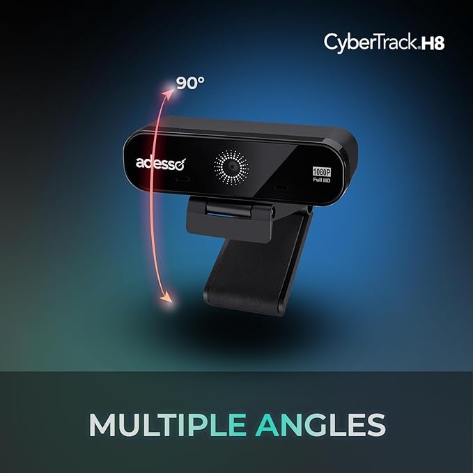 Adesso CyberTrack H8 Webcam 1080P Full HD with Auto Focus Lens, Dual Microphones Noise Cancellation, Privacy Shutter, Tripod Mount, USB Computer Camera for Video Conferencing