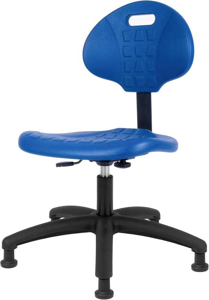 Table Height Chair/Stool-Easy to Clean! Deluxe Ergonomic Polyurethane Chair. 5" of Height Adj (15.5"-20.5") 450 lb Capacity. Automotive, Lab, Garage, Home, Office (Glides, Blue)