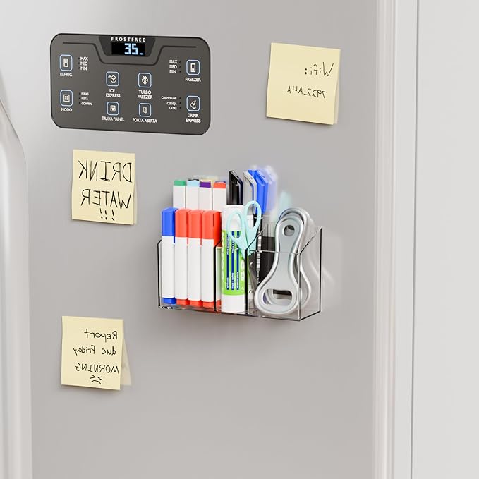 Yieach Magnetic Dry Erase Marker Holder for Whiteboard,Expo,Refrigerator and Fridge,Non Slip Magnet Pencil Holder,Wall Mounted Acrlic Pen Holder with Adhesive,Classroom and Locker Magnetic Organizer