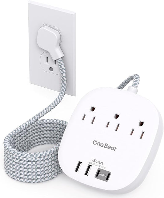 15ft Flat Plug Power Strip, Ultra Flat Extension Cord - 3 Outlets 4 USB Ports (2 USB C) 22.5W/4.5A Desktop Charging Station, Power Strip No Surge Protection for Cruise Ship Dorm Room Travel Essentials