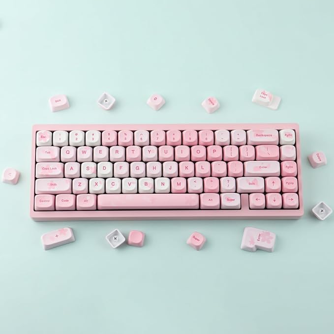 Tsungup MOA Keycaps-Pink Sakura,129 Keys Cute PBT Custom Cherry Blossom Keycaps 100 Percent,Dye Sub Key Caps Keyboard Keycap Set for MX Switches Mechanical Keyboard(only keycap)