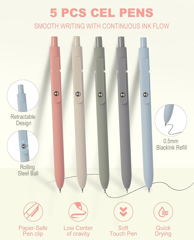 56 PCS Aesthetic School Supplies with Large Pencil Case, 5 Inspirational Ballpoint Pens, 12 Pastel Highlighters, 5 Black Ink Gel Pens, 6 Mechanical Pencils 0.5-0.7mm College Student Essentials (Beige)