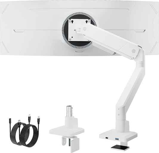 monTEK Single Monitor Arm with USB for Max 45 Inch Ultrawide Screens Adjustable Monitor Desk Mount Holds 35 Lbs Cable Management with C Clamp/Grommet Desk Mount, VESA 75/100mm
