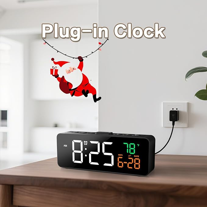 Netzu 3-in-1 Digital Clocks for Living Room, Small & Compact Alarm Clock | Temperature, Date & Time Display, 4 Birghtness, 3 Volumes, Plug-in, for Bedroom, Office