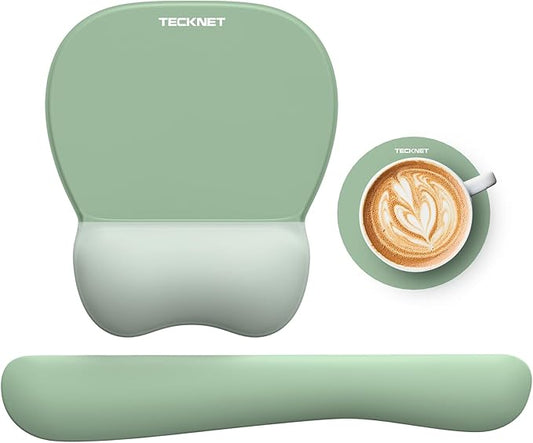 TECKNET Gel Mouse Pad with Wrist Rest, 3 in 1 Keyboard Wrist Rest for Pain Relief, Non-Slip PU Base & Easy Typing, Ergonomic Mousepad Set for Office & Home