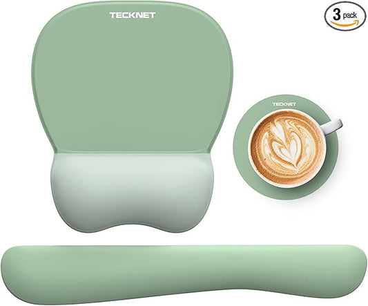 TECKNET Gel Mouse Pad with Wrist Rest, 3 in 1 Keyboard Wrist Rest for Pain Relief, Non-Slip PU Base & Easy Typing, Ergonomic Mousepad Set for Office & Home