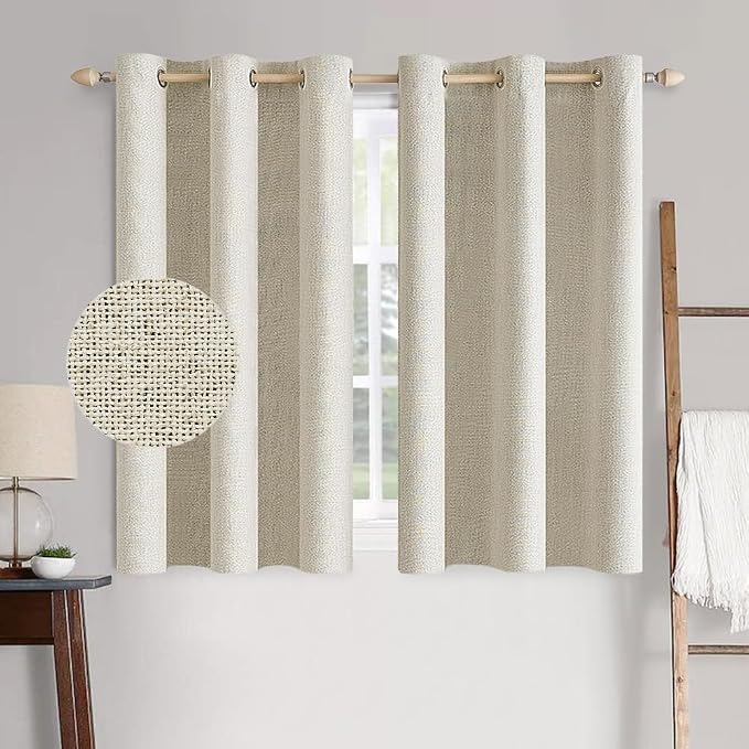 MIULEE 100% Blackout Linen Textured Curtains for Bedroom Solid Thermal Insulated Cream Grommet Room Darkening Curtains & Drapes Luxury Decor for Living Room 42 x 63 Inch (2 Panels)