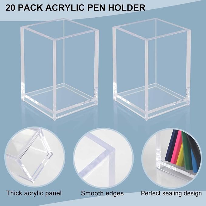 20 Pack Clear Acrylic Pen Holders, Bulk Pencil Cup Desk Organizers | Bulk Clear Cups For Classrooms, Offices, Makeup Brushes, Stationery, Teachers And Shared Workspaces