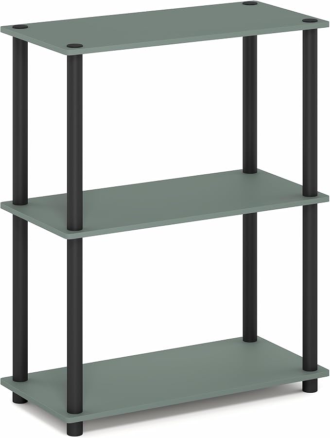 Furinno Turn-N-Tube Storage Shelves, 3-Tier Book Shelf, Corner Shelf, Toolless Open Shelves, for Organization and Storage, Living Room, Garage, Home Office, Sage Green
