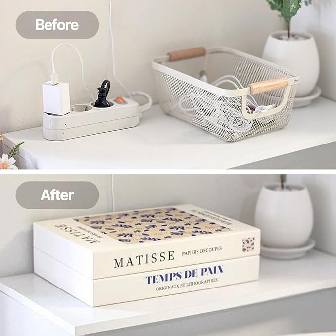 Book Shape Decorative Cable Management Box - Expandable Cable Organizer Box with Magnetic Closure for Home & Office (Serif, Standard)